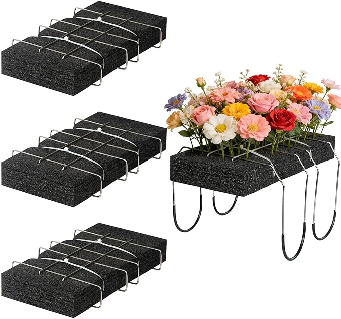 4Packs Headstone Flower Saddles Gravestone Saddle with Floral Foam for Grave Wire Rustproof Galvanized Cemetery Headstones Tombstone Decoration (Black,12’’)