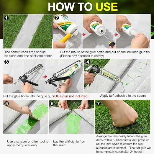Threlaco 2 Tubes Turf Glue for Artificial Grass 10 oz Artificial Turf Tape Grass Paint Concentrate Glue Carpet Adhesive for Synthetic Surfaces(No Caulk Gun)