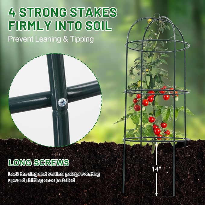 Trellis for Climbing Plants Outdoor, 60" Tall, 21" Dia, Heavy Duty Metal Garden Trellis Tower Potted Cages for Flowers Fruits Vegetable Cucumber Tomato Rose Clematis Pea Bean Raised Bed Trellises