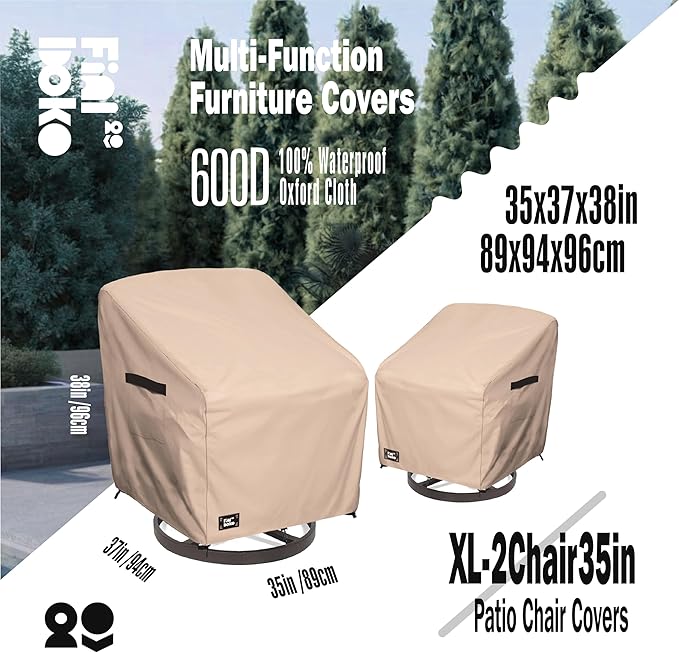 Patio Chair Covers 2 Pack,35Wx37Dx38H inches Outdoor Chair Covers,100% Waterproof Heavy Duty Outdoor Furniture Covers Waterproof,Light Brown Modern Style Patio Furniture Cover