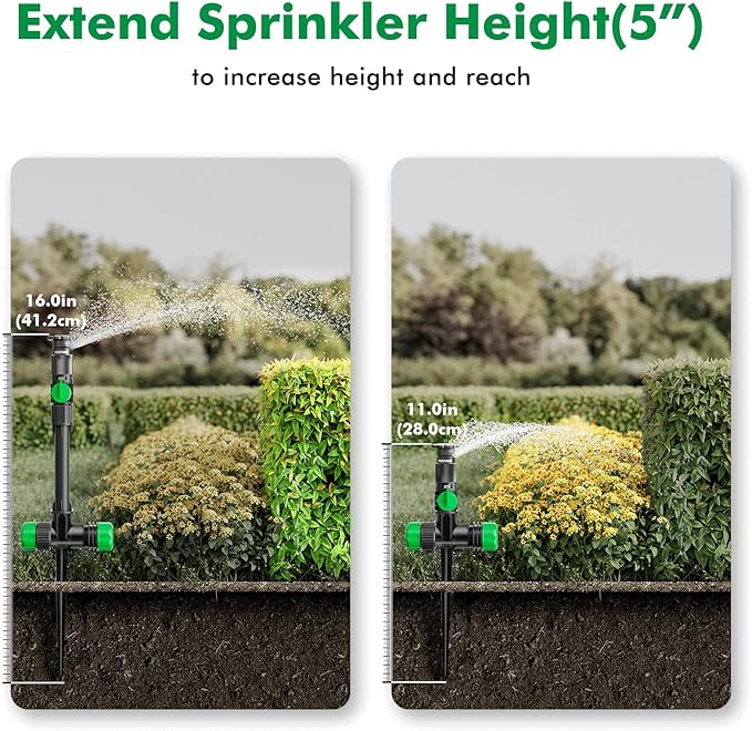 RESTMO Above Ground Sprinkler System,Irrigation Sprinklers for Yard,Green | DIY Flexible Metal Spike Sprinkler, Tool-Free, Adjustable Angle/Flow, 3 Sprinklers & 30ft Hose, Ideal for Plants & Gardens