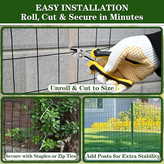 Black PVC Coated Welded Wire Fencing 36 Inch x 50 Foot, 2 Inch x 3 Inch 16GA, Garden Border Fence Roll Vinyl Coating Metal Wire Mesh for Yard Vegetable Plant Protection Poultry Netting