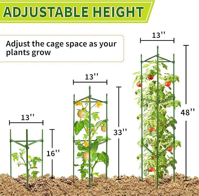 8 Pack 48 Inch Tomato Cages for Garden, Triangle Metal Plant Support with Rust-Resistant Coating, Heavy Duty Tomato Trellis for Raised Bed, Pots, Cucumbers, Peppers & Climbing Plants