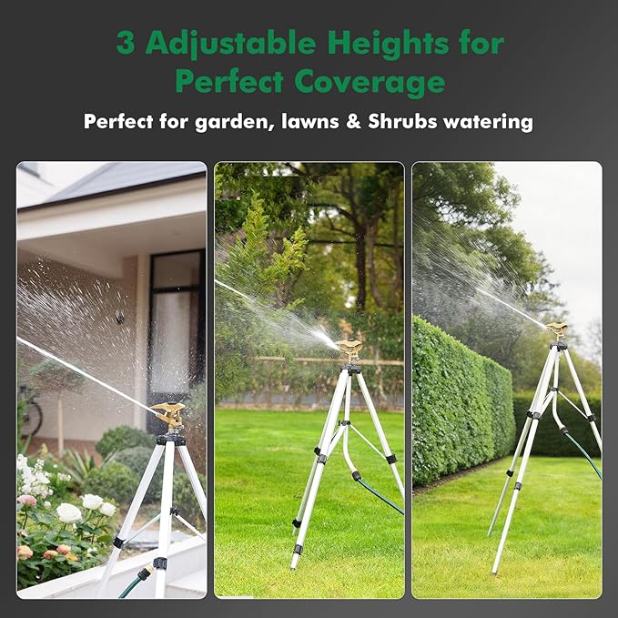RESTMO 2 Pack 48” Large Full Metal Impact Sprinkler Head on Tripod Base, 360° Rotating & Height Adjustable Tripod, Heavy Duty Zinc Alloy Sprinkler for Large Yard and Lawn Irrigation