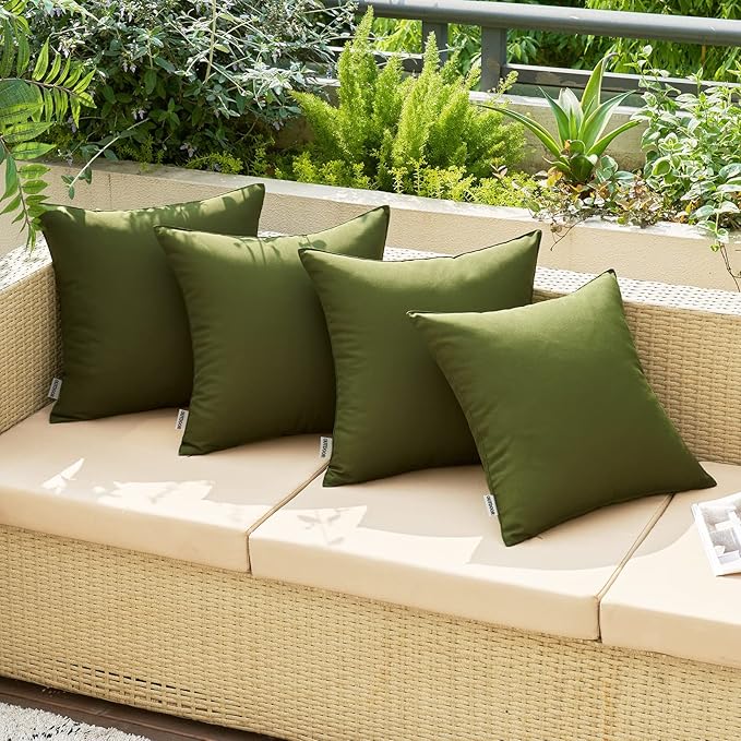 MIULEE Pack of 2 Decorative Outdoor Waterproof Pillow Covers Square Garden Cushion Sham Throw Pillowcase Shell for Spring Patio Tent Couch 18x18 Inch Olive Green
