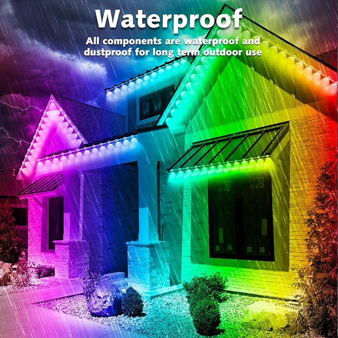 SINLEY 100FT Permanent Outdoor RGB Lights,Waterproof Smart LED Eaves Lights with App/Remote Control,for Christmas and All Holiday Decor,Daily and Accent Lighting,House Roof and Garden Lighting