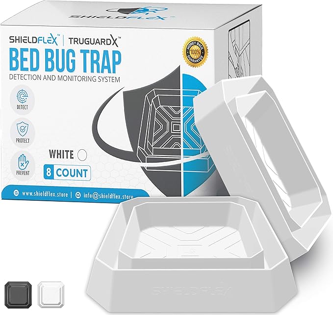 Bed Bug Trap — 8 Pack | TruGuard X Bed Bug Interceptors (White) | Eco Friendly Bed Bug Traps for Bed Legs | Reliable Insect Detector, Interceptor, and Monitor for Pest Control and Treatment