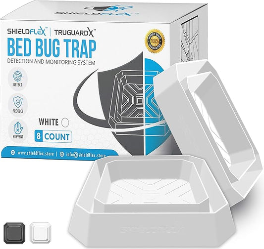 Bed Bug Trap — 8 Pack | TruGuard X Bed Bug Interceptors (White) | Eco Friendly Bed Bug Traps for Bed Legs | Reliable Insect Detector, Interceptor, and Monitor for Pest Control and Treatment