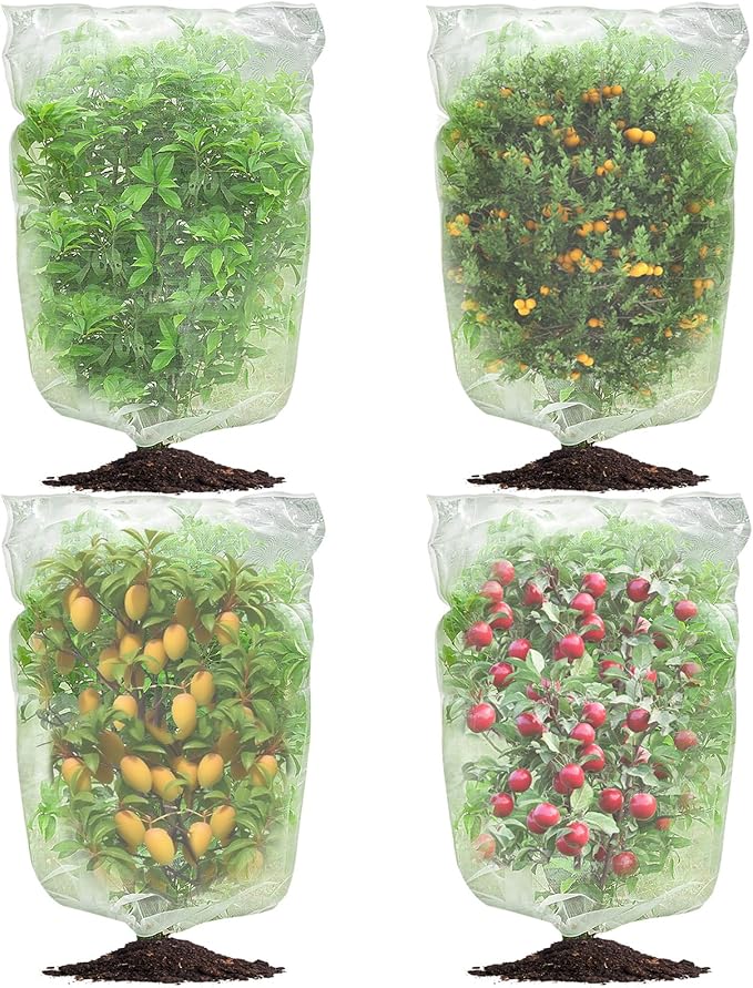 4Pcs Bird Netting for Garden Protection, Garden Netting Pest Barrier with Drawstring, Mosquito Net Tomato Protective Cover, Garden Plant Netting for Cicadas Vegetables Blueberry 4.6 x 3.5 FT