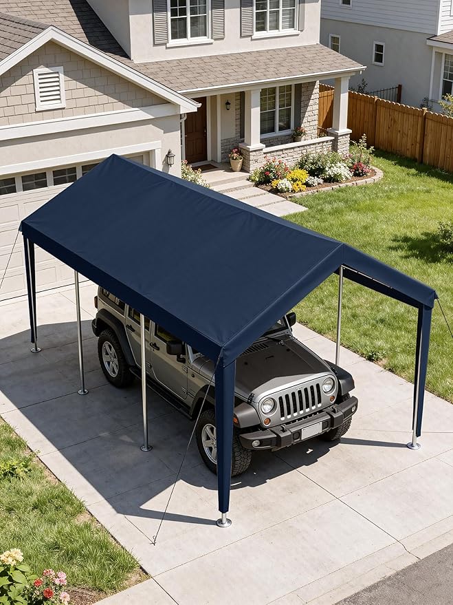 10 x 20 Ft Carport Replacement Cover, Heavy Duty Outdoor Car Tarp Canopy, Waterproof & UV Protected Tear Oxford Tarp with Ball Bungees (Frame is Not Included)