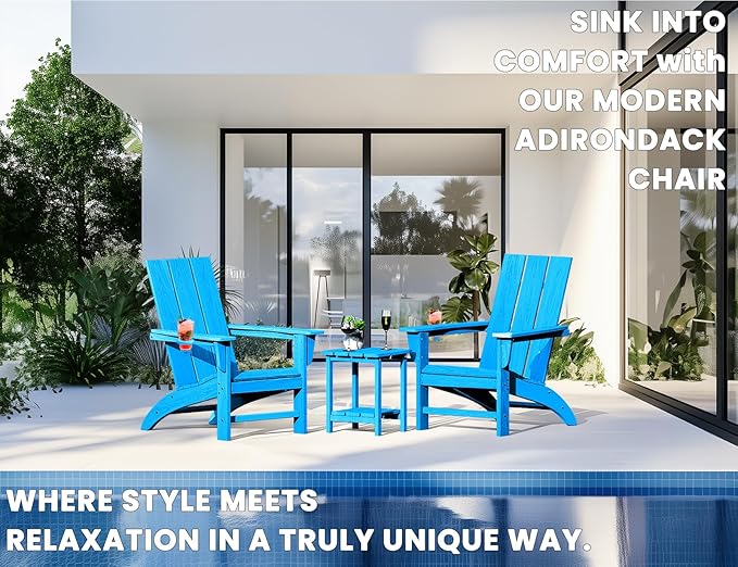 Modern Adirondack Chairs Set of 6, HDPE Plastic Patio Chairs for All Weather, Fire Pit Chair, Outdoor Lawn Chairs for Deck, Porch, Backyard, Garden, Royal Blue