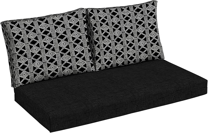 Arden Outdoor Loveseat Cushion Set, 48 x 24, Water Repellent, Fade Resistant, Cushion Set for Couch, Bench, and Swing, Black Global Stripe