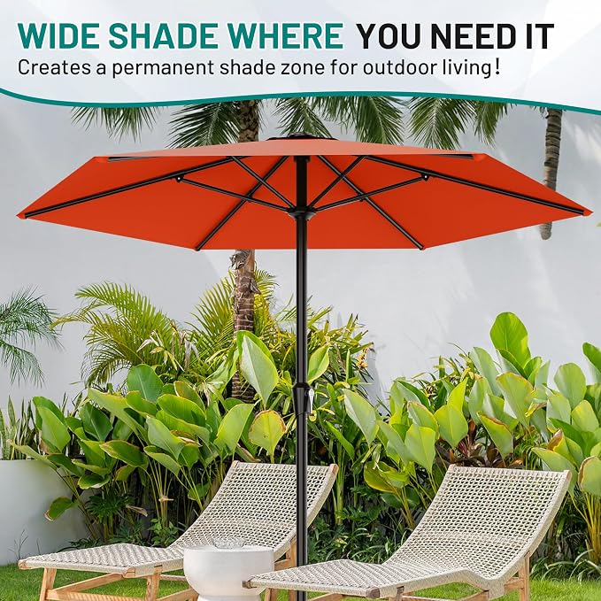 AreShark 11 FT Patio Umbrella for Outdoor, Outdoor Table Umbrella with Push Button Tilt and Crank, Outdoor Patio Umbrellas with 6 Sturdy Ribs, Patio Umbrellas for Market, Garden, Pool (Orange)