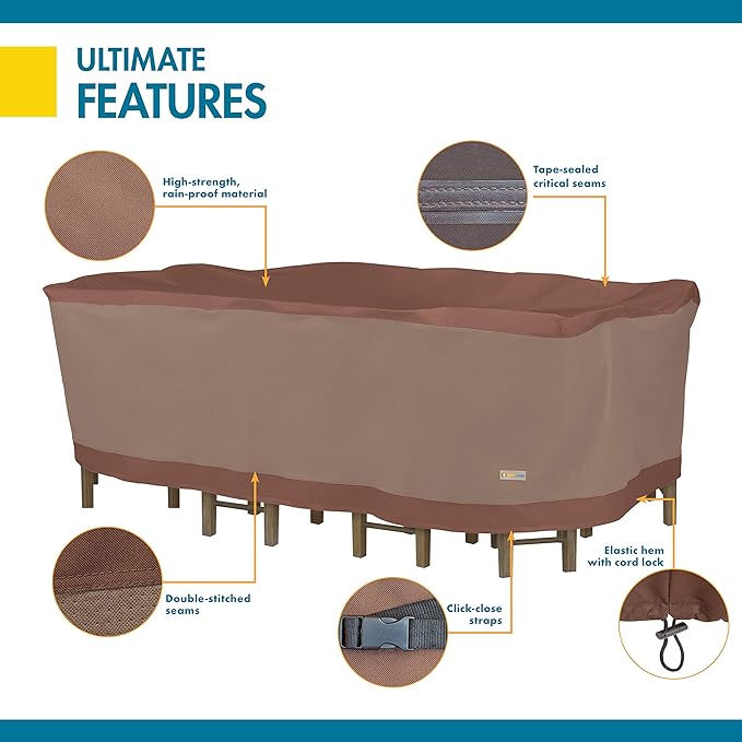 DUCKCOVERS Ultimate Waterproof 96 Inch Rectangular/Oval Patio Table with Chairs Cover