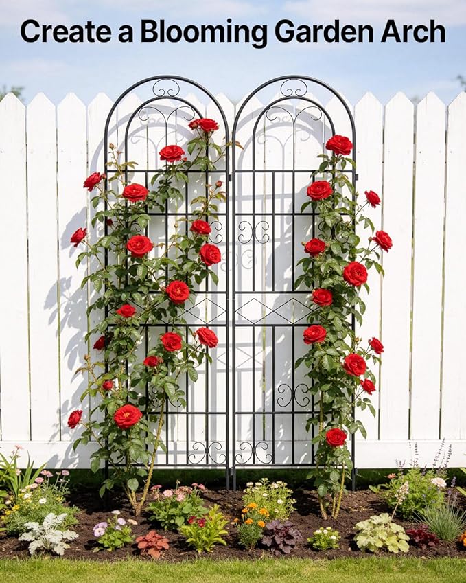 Suteck Garden Trellis for Climbing Plants Outdoor, 71” H x 20” W, 2 Pack Metal Garden Trellis with Rustproof Powder-Coated, Rose Trellis for Patio Lawn Yard, Flower & Vegetable Support