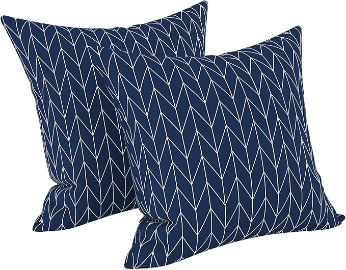 LVTXIII 2 Pack Outdoor Throw Pillow Covers for Patio Furniture, 16x16 Inch Square Pillow Case, Water-Repellent Cushion Covers for Garden, Porch, Sofa, Herringbone Navy