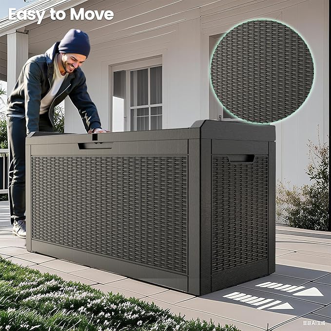 Zapdos Outdoor Storage Box, 60 Gallon Deck Box Indoor and Outdoor Use, Waterproof Resin Rattan Storage Bin for Package Storage Patio Cushions Gardening Tools, Fade Resistant, Lockable, Black