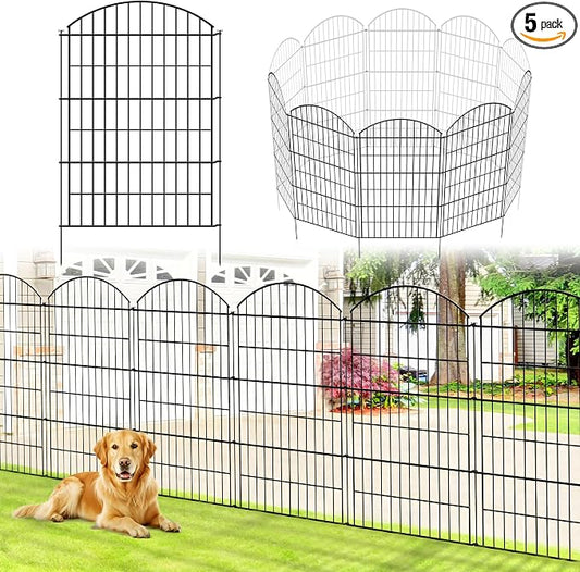 Thealyn Metal Garden Fence 40 inch H x 28 inch W (5 Panels, Total Length 11.6 ft) No Need Dig Outdoor Rustproof Animal Barrier Fencing Border Fence for Dog, Patio,Yard, Landscape, Flower Bed