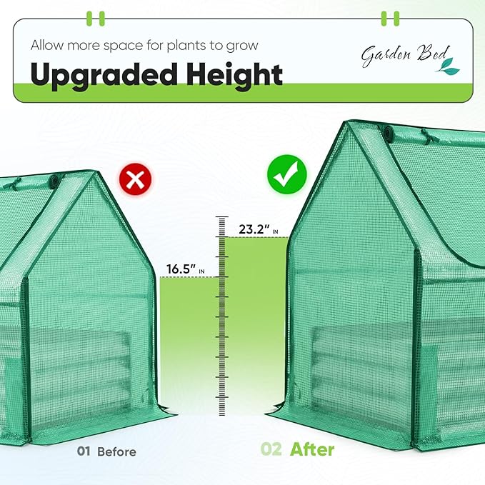 Quictent Raised Garden Bed with Cover Outdoor Galvanized Steel Planter Box Kit with Greenhouse Large Zipper Window Dual Use, 20pcs T-Type Tags & 1 Pair of Gloves Included 4x2.5x1 FT, Green