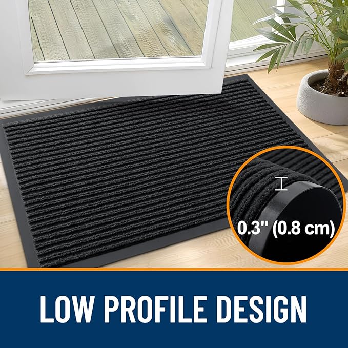 OLANLY Front Door Mat Indoor Outdoor Entrance, 2-Pack 35 x 23 Inch, Waterproof Heavy Duty Doormat, Fade Resistant, Low Profile, Easy Clean Patio Porch Welcome Floor Mats for Entry, Black