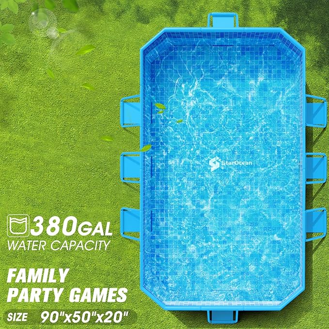 StarOcean 2026 Foldable Pool, Large Non-Inflatable Swimming Pool for Kids,Adult Collapsible Pools Hard Plastic Shell, Oversized Thickened,Portable Folding Kids Pools for Backyard 90"x50"x20"-LightBlue