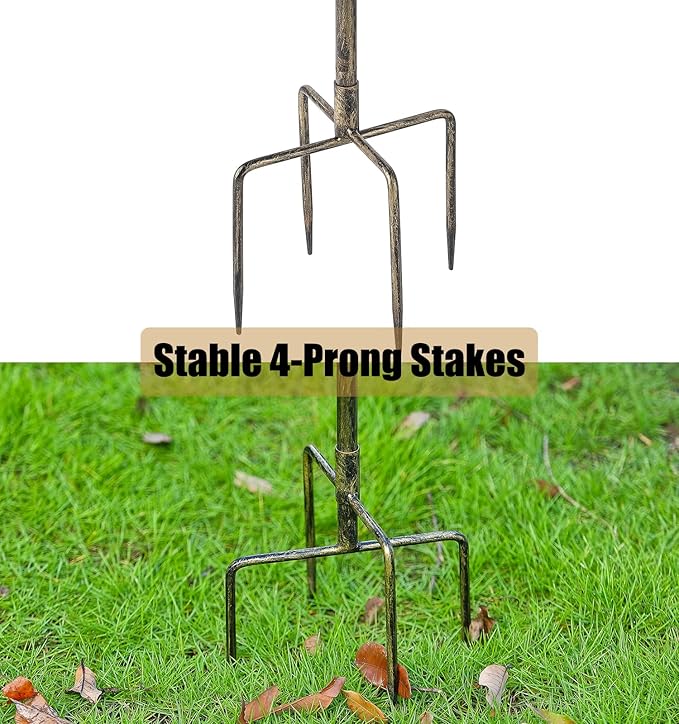 44”H Bird Bath and Feeder for Outdoor with Stake, 3-in-1 Metal Birdbaths with 4-Prong Stake, for Outside Yard Garden Patio