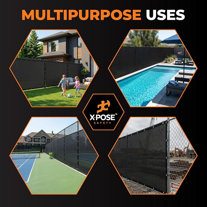 Xpose Safety Privacy Fence Screen 6’ x 50’ – Heavy Duty Black Mesh with 90% Visibility Block, UV Protection – Includes Cable Ties – for Garden, Yard, Nursery, Kennel, Dog Run, Greenhouse