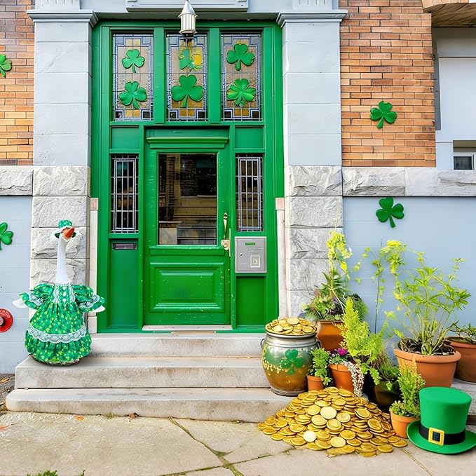 St Patrick's Day Goose Outfits for Porch Goose 23" Cement Statue Clothing - St Patrick's Day Outdoor Decoration for Patio Yard Lawn