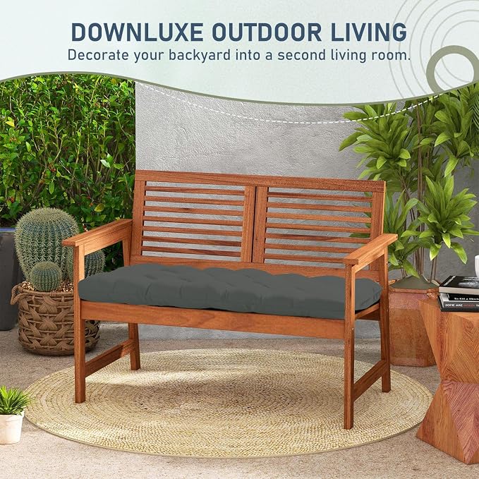 downluxe Outdoor Bench Cushion for Patio Furniture, Water Resistant Tufted Overstuffed Porch Swing Cushions, Thick Outdoor Loveseat Cushions, 59" x 18" x 5", Dark Grey, Set of 1