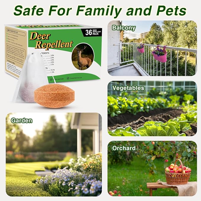 36 Pack Deer Repellent for Plants, Deer and Rabbit Repellent Outdoor, Deer Detterent Keep Deer & Rabbits Out of Garden, Yard and Lawn