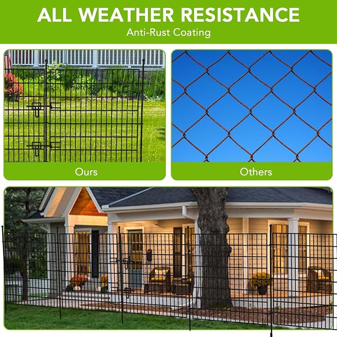 GarveeTech 15 Panels No Dig Garden Fence with Gate,32 in (H) x 35.4 ft (L), Garden Fences and Borders,Rustproof Metal Animal Barrier Ground Stakes Fencing for Garden, Patio, Flower Bed
