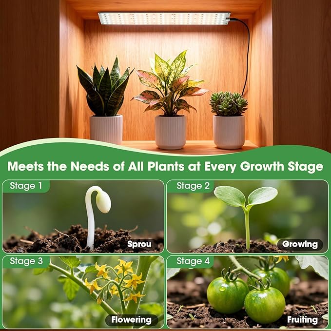 Grow Lights for Indoor Plants, Ultra-Thin Panel, 540LEDs Full Spectrum, 8/12/16H Timer, 10 Dimmable Levels Plant Lights for Indoor Growing
