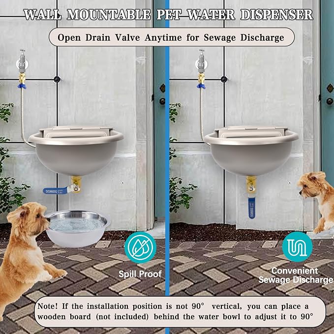 Automatic Dog Water Dispenser with Drain Hole & Drain Valve, Stainless Steel Auto Dog Water Bowl with 2 Float Valves, Hose Quick Connect Fitting, for Livestock, Chicken, Horse (1 Gallon)