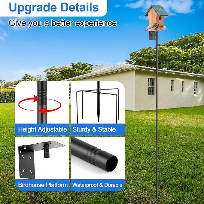 Bird Feeder Pole Stand,92 Inch Bird House Pole for Outdoors Heavy Duty, Bird House Mount Kit with 5-Prong Base,Adjustable Feeding Station for Hanging Feeders,Wild Birds Watching