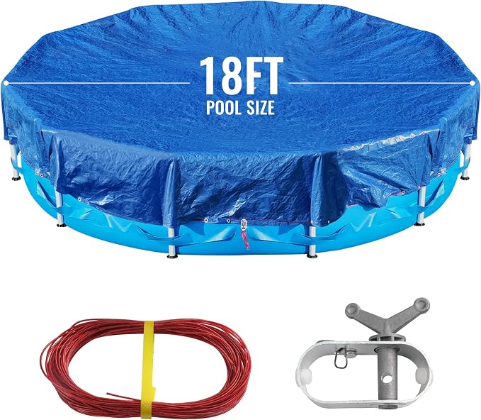 22Ft Pool Covers for(18F)Above Ground Pools, Winter Pool Cover,Heavy Duty Above Ground Pool Cover Includes Winch and Cable,UV Protection, Strength&Durability,Blue/Black(Cover Only)