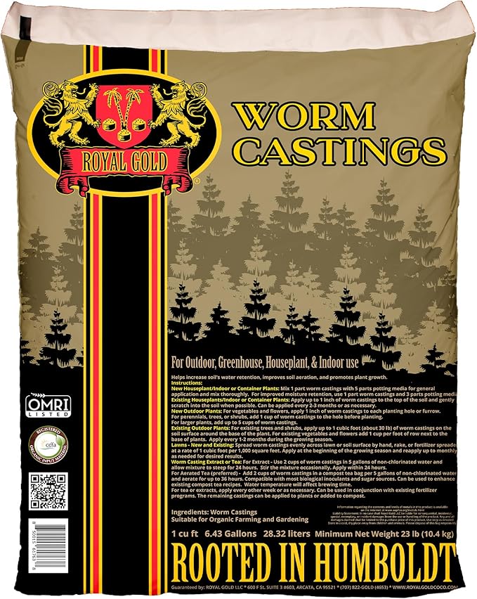 Royal Gold Worm Castings Soil Amendment & Organic Fertilizer - 1 cu ft | Natural Soil Builder for Indoor Plants, Outdoor Gardens, Raised Beds, Lawns, and Compost Tea
