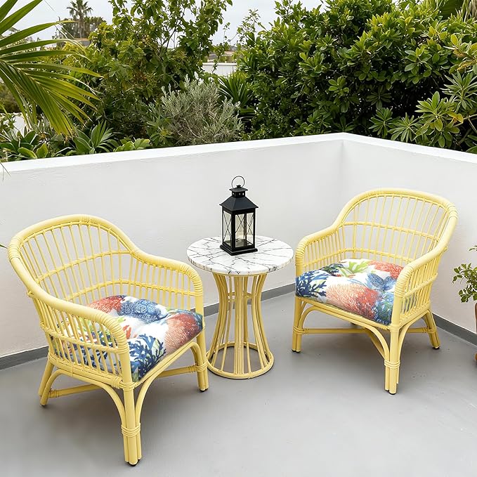 LVTXIII Outdoor Seat Cushions Seasonal Tufted Chair Cushions, Patio Chair Pads for Dining Chairs, Office Armchairs and Garden Furniture Decoration (Round Back, 19”x19”x4”, Coral Multi, 2 Pack)