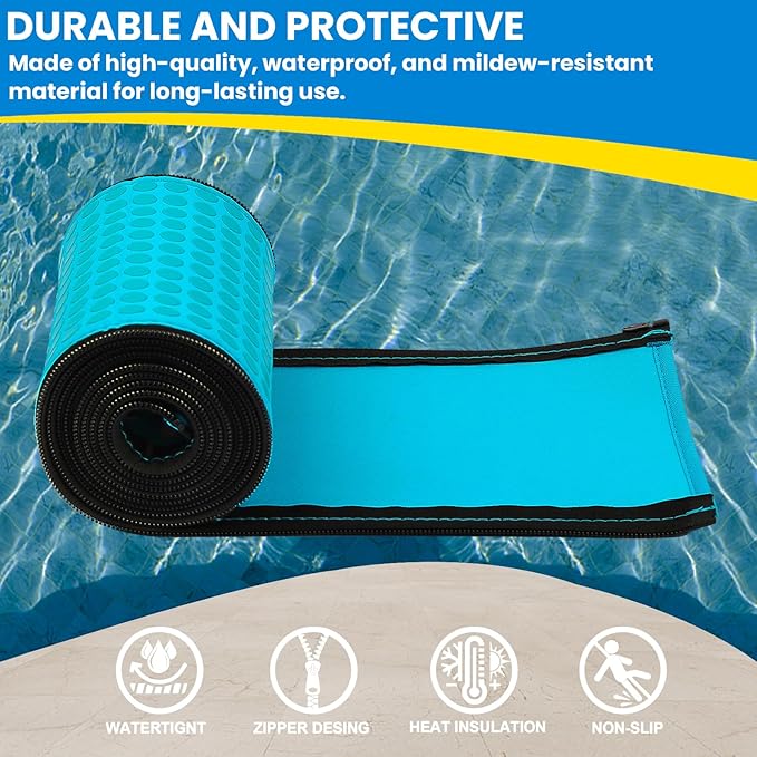 Pool Handrail Cover, 4 Feet Neoprene Zippered Pool Handle Covers, Slip Resistant Rail Grip for Swimming Pool Hand Railing Cover Cyan