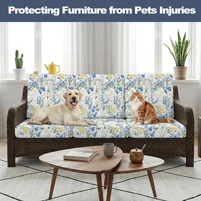 CALBODE 8 Pcs Stretch Outdoor Seat Cushion Covers, Washable Chair Seat Cover for Patio Furniture Cushions Soft Indoor and Outdoor Couch Cover Replacement (Bluebell, Cover Only)