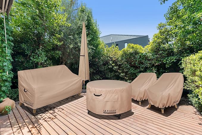 ULTCOVER Waterproof Patio Chair Cover – Outdoor Lounge Deep Seat Single Lawn Chair Cover 2 Pack Fits Up to 35W x 38D x 34H inches Brown