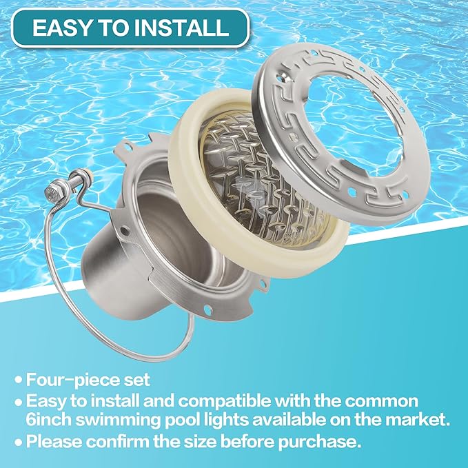 6 Inch Spa Light Maintenance Kit Replacement Parts - Includes #79111600 Fixing Clamp, #79108600 Sealing Ring & #79210400 Stainless Steel Face Ring - Compatible with 6" Inground Pool Lights