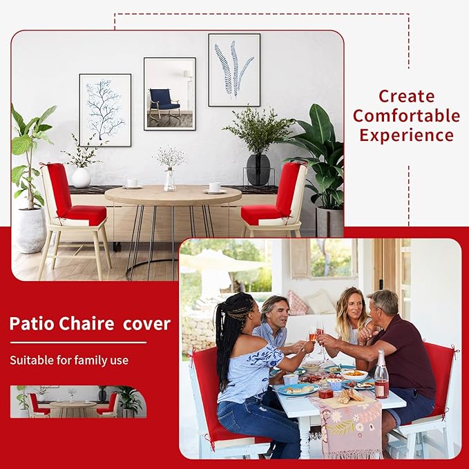 Tudomro 4 Pcs Outdoor High Back Chair Cushion Covers (Not Includes Cushion) Waterproof Patio Replacement Rocking Chair Slipcover Seat Pad Cover with Tie for Furniture (Red,44'' X 21'')
