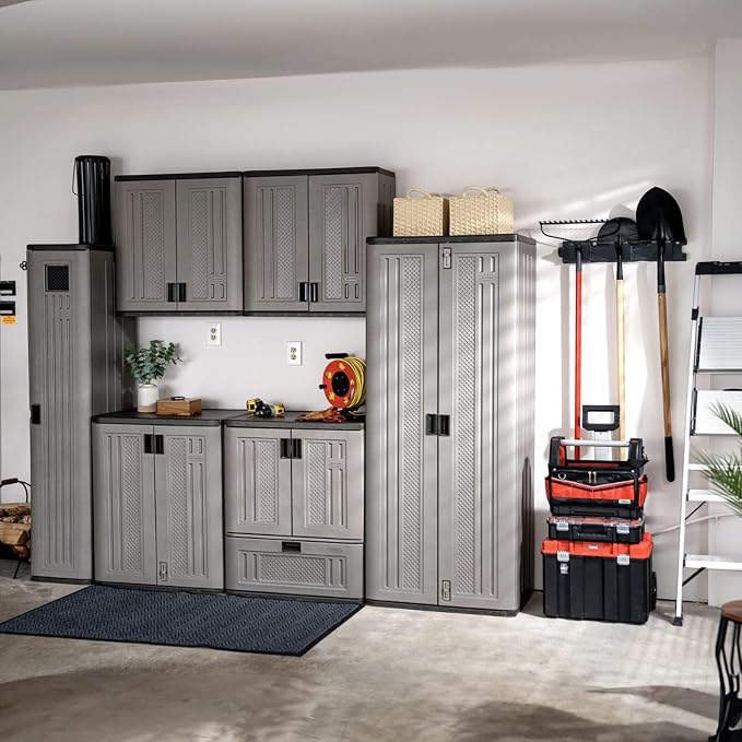 Suncast 2 Pack Long Handle Tool Organizer, Resin Wall Mount Storage Rack with Interlocking Hook System for Garage or Closet, 4.5” x 25” x 5.25”, Black