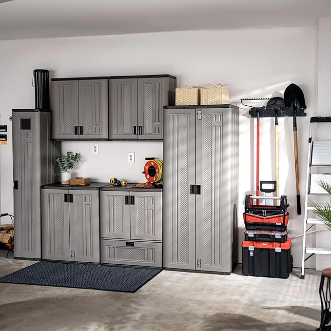 Suncast 6 Pack Long Handle Tool Organizer, Resin Wall Mount Storage Rack with Interlocking Hook System for Garage or Closet, 4.5” x 25” x 5.25”, Black