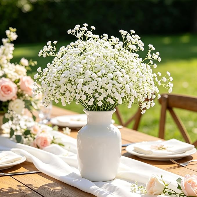 Yastouay Babys Breath Artificial Flowers, 16Pcs Fake White Babys Breath Flowers Artificial Bulk, Real Touch Faux Babies Breath Gypsophila Bouquet for Wedding Floral Arrangement Party Decor