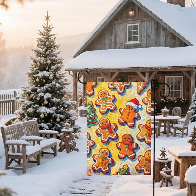Christmas Gingerbread Man Garden Flag 12x18 Inch Xmas Gingerbread Themed Winter Holiday Decorative Yard Flags for Outside Double Sided Seasonal Outdoor Home Farmhouse Decoration Porch New Year Decor