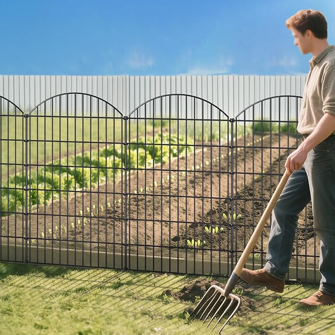 FOREHOGAR Metal Garden Fence 48in (H) x 12.7ft (L), 5 Panels + 6 Stakes Dog Fence Border Fence Animal Barrier, No Dig Garden Fencing for Yard Flower Bed Lawn Patio Outdoor, CTW4805 Black
