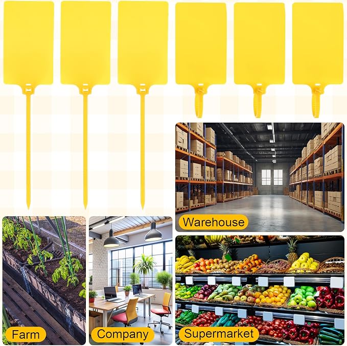 Chunful 500 Pcs Blank Plastic Tags Shipping Tags 3.94"x 2.36" Waterproof Sealing Shipping Labels Bulk Writable Hanging Tag Ties Sealing Strap Reusable Mark Labels for Keys Luggage Logistic(Yellow)