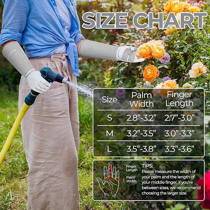 HANDLANDY Long Gardening Gloves for Men & Women, Thorn Proof Rose Pruning Gloves Leather Gauntlets Garden Glove Yard Work Glove (Silver Gray, Large)