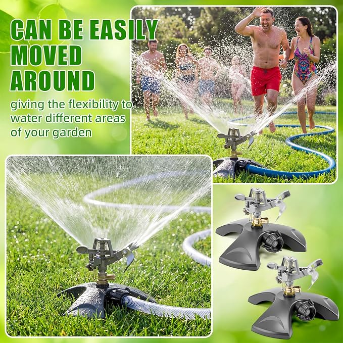 Reallnaive 3 Pcs Adjustable Oscillating Sprinkler 4 Way ABS Lawn Sprinkler Covers 4000 Sq. ft 16 Nozzle with Quick Connect for Garden Large Area Watering (ABS Base)